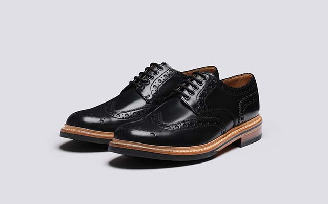 Grenson Archie Mens Brogues in Black Colorado Leather GRS113685